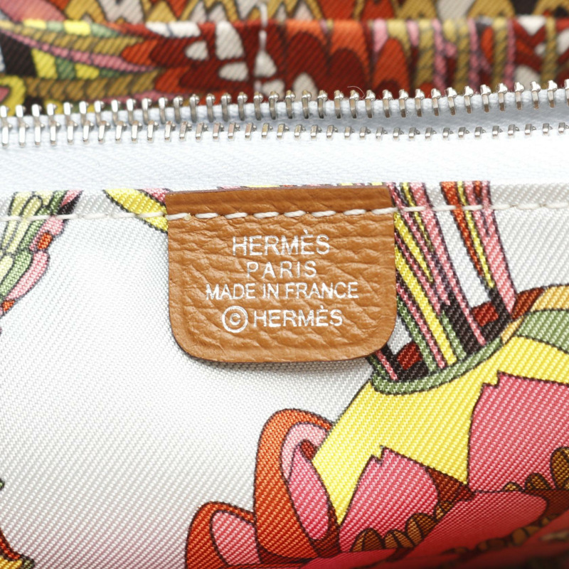 愛馬仕 Azap 長款絲綢拉鍊皮夾 U Epsom 金色 SHW 二手女士-3