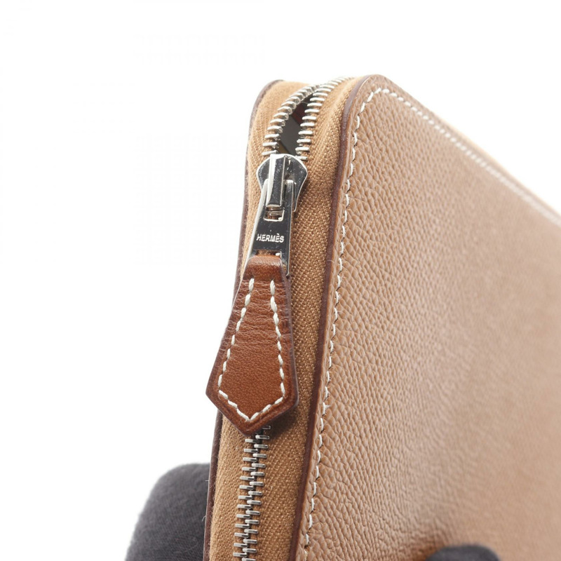 愛馬仕 Azap 長款絲綢拉鍊皮夾 U Epsom 金色 SHW 二手女士-6