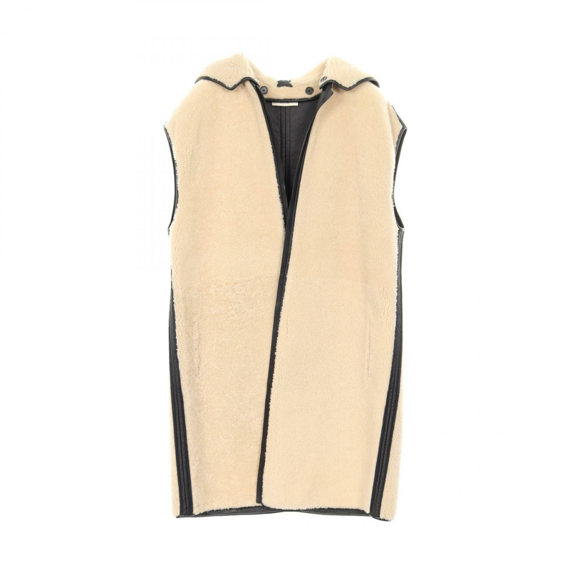 CELINE 長版羊皮大衣背心 #38 羊皮 Mouton 米色 黑色 二手 女款-0