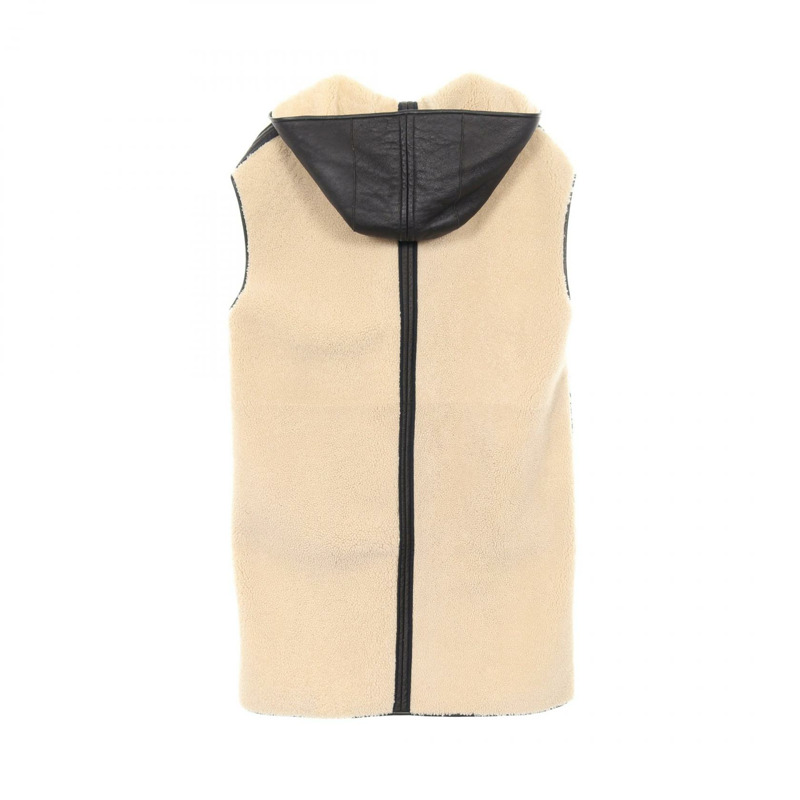 CELINE 長版羊皮大衣背心 #38 羊皮 Mouton 米色 黑色 二手 女款-1