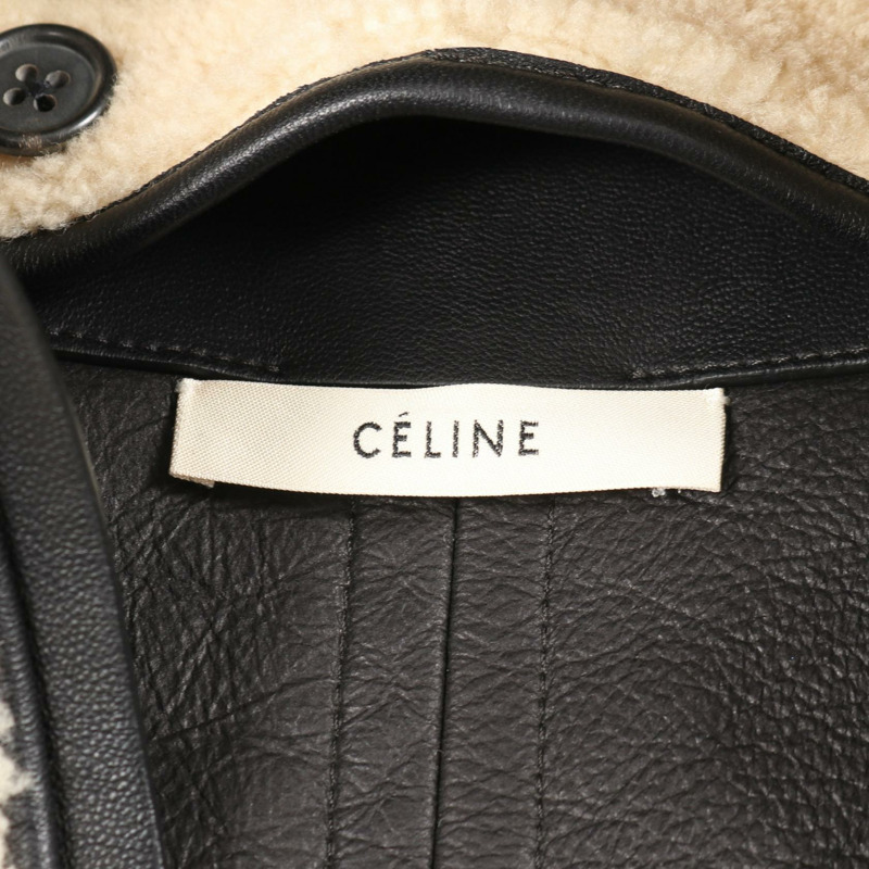 CELINE 長版羊皮大衣背心 #38 羊皮 Mouton 米色 黑色 二手 女款-2