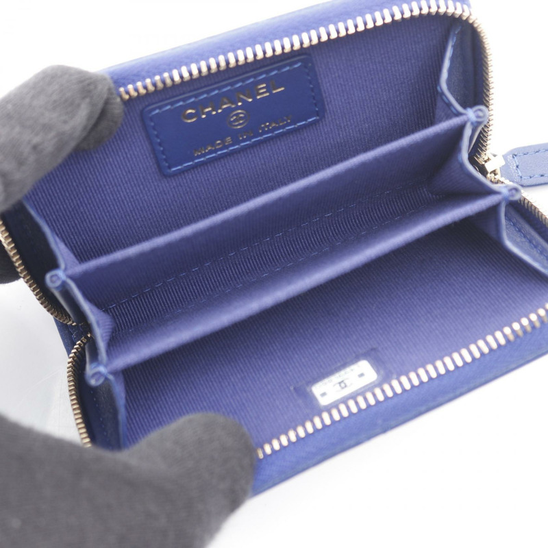 香奈兒 (CHANEL) Chanel 19 拉鍊零錢包 AP0949 羊皮 藍色 二手 金扣-2