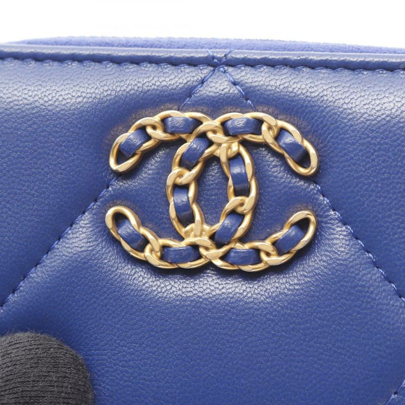 香奈兒 (CHANEL) Chanel 19 拉鍊零錢包 AP0949 羊皮 藍色 二手 金扣-6