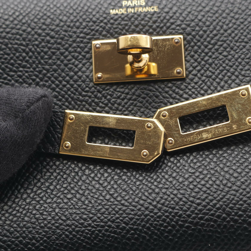 愛馬仕 Kelly 中型三折皮夾,C Epsom 皮革,黑色,二手,女士,金色五金-6