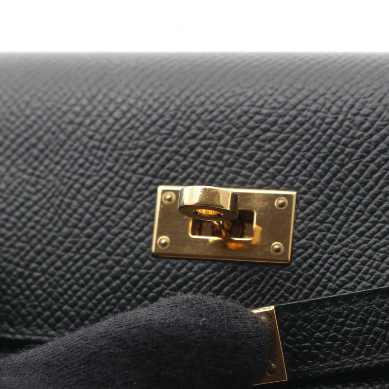 愛馬仕 Kelly 中型三折皮夾,C Epsom 皮革,黑色,二手,女士,金色五金-7