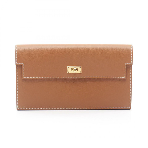 愛馬仕 Kelly Pocket 長金色對折皮夾，W Madame 皮革，棕色 GHW