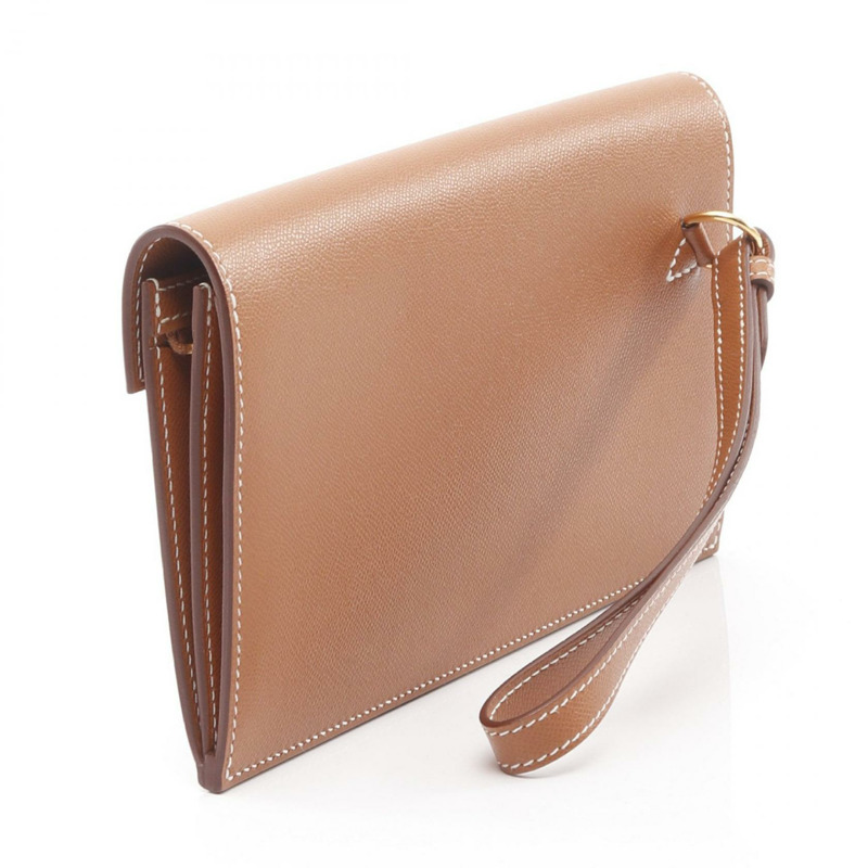 愛馬仕 Kelly Pocket 長金色對折皮夾,W Madame 皮革,棕色 GHW-1