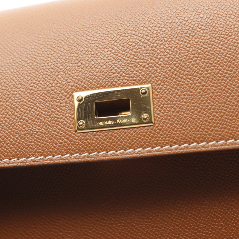 愛馬仕 Kelly Pocket 長金色對折皮夾,W Madame 皮革,棕色 GHW-7