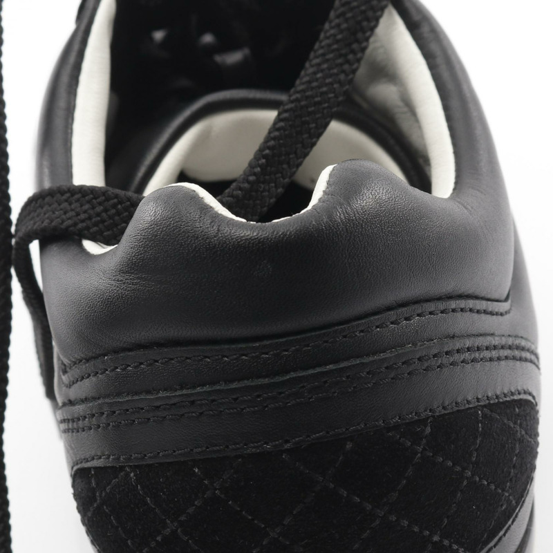 香奈兒 COCO 標誌運動鞋,黑色白色,二手,女士皮革,logo #38 CC-8