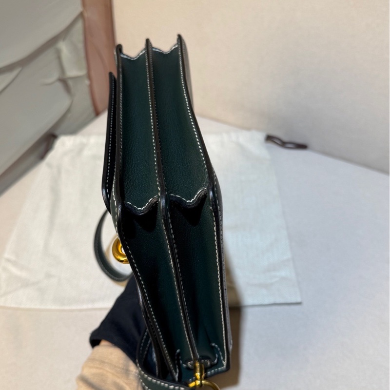 賠售特價 HERMES愛馬仕近全新ROULIS 23 豬鼻子方形斜背包 英國綠+淡金釦 X刻 2016-2