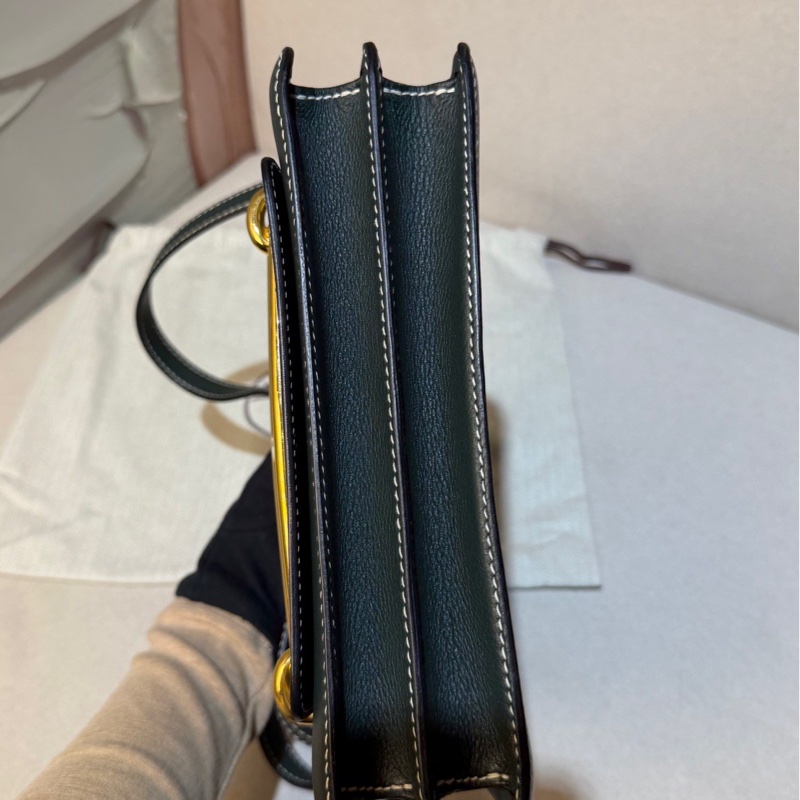 賠售特價 HERMES愛馬仕近全新ROULIS 23 豬鼻子方形斜背包 英國綠+淡金釦 X刻 2016-9