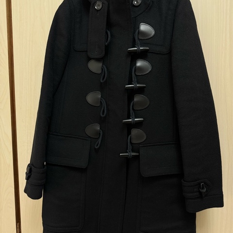 Burberry 經典牛角扣大衣 100% 羊毛連帽黑色外套US4