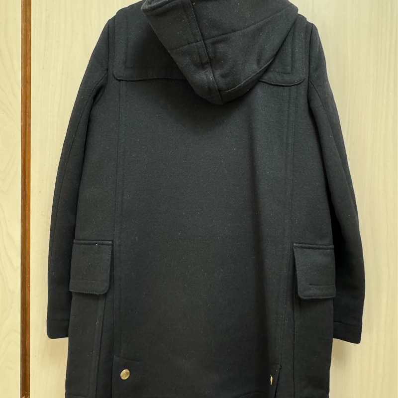 Burberry 經典牛角扣大衣 100% 羊毛連帽黑色外套US4-1