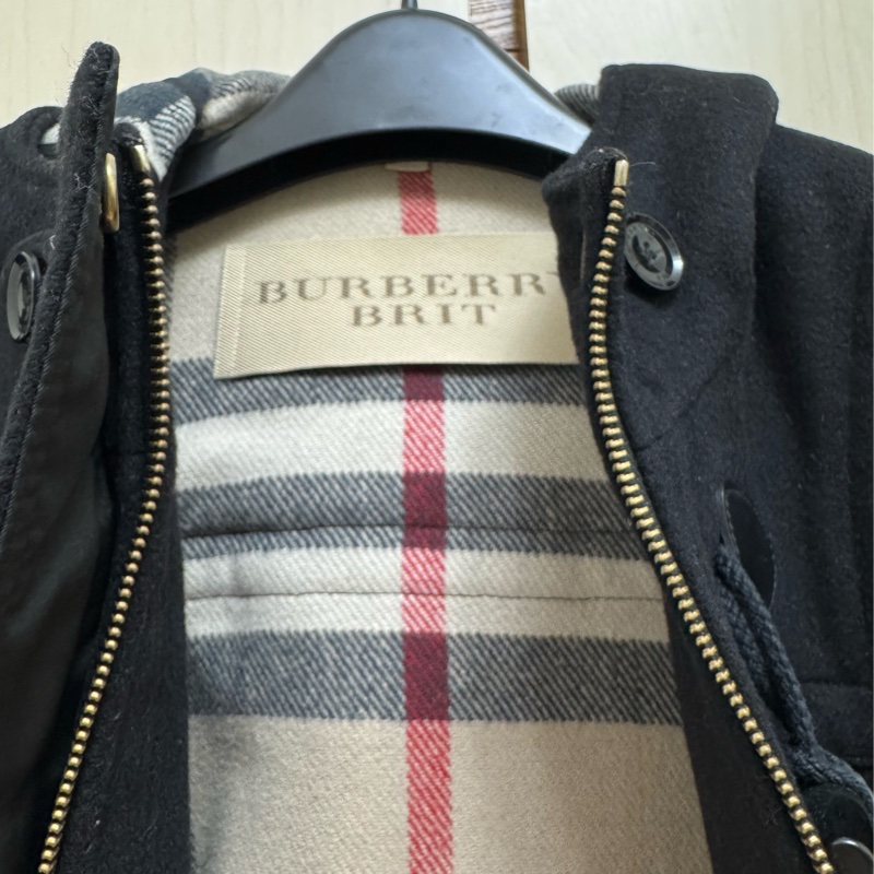 Burberry 經典牛角扣大衣 100% 羊毛連帽黑色外套US4-8