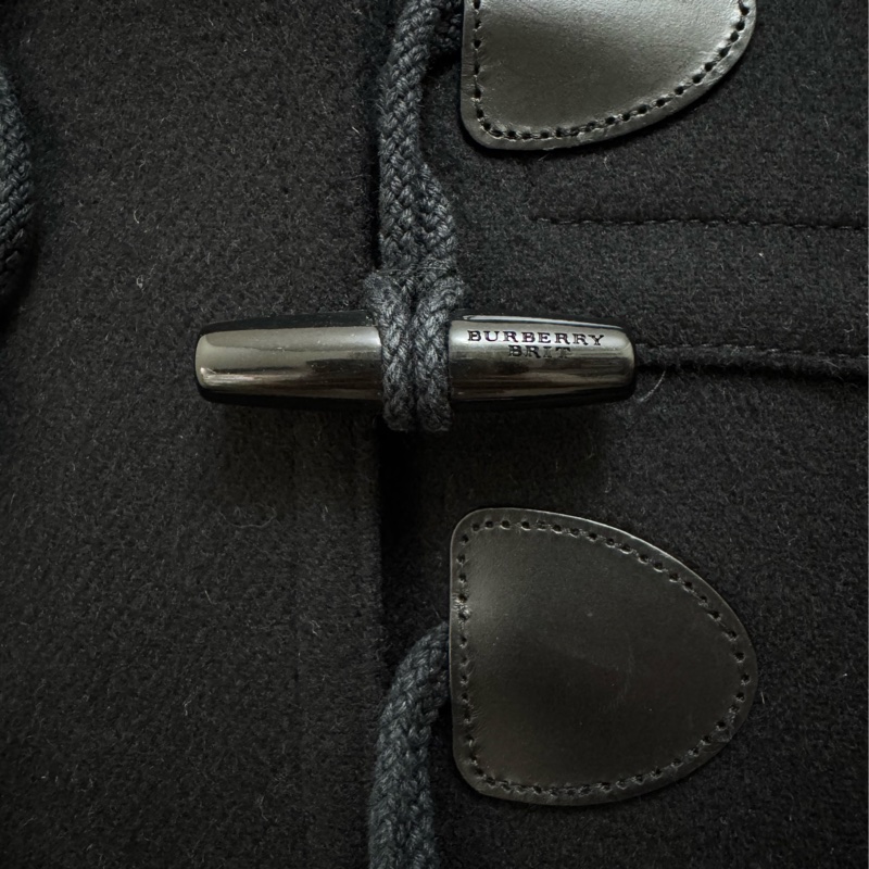 Burberry 經典牛角扣大衣 100% 羊毛連帽黑色外套US4-11
