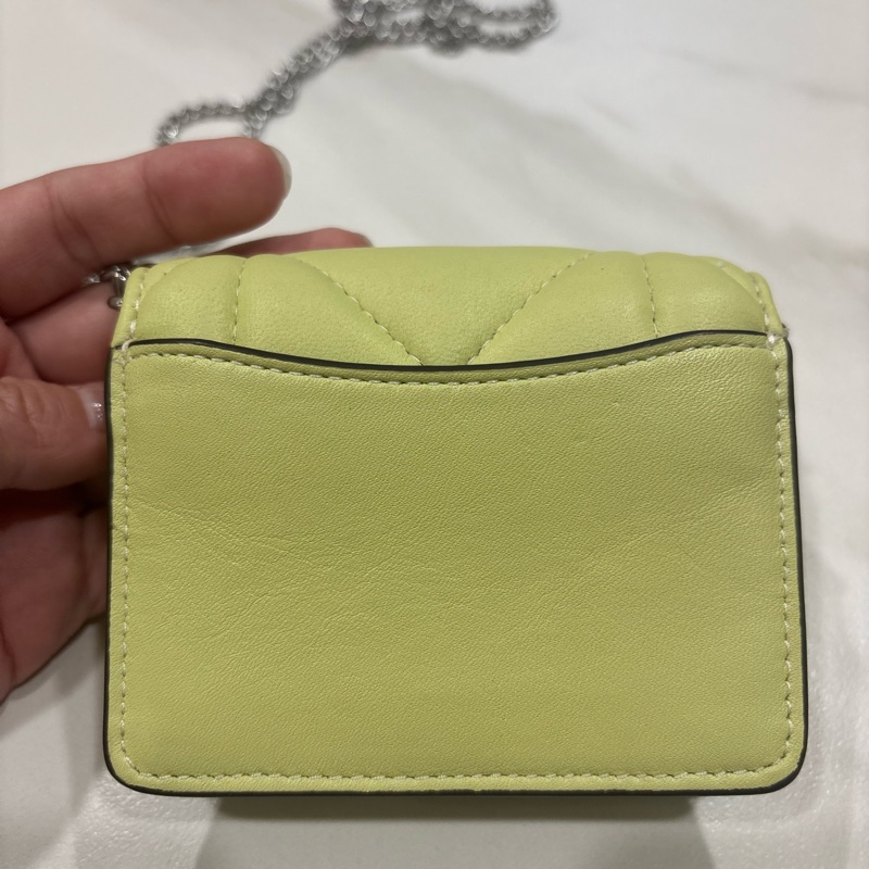 【COACH】萊姆綠絎縫菱格紋全皮鍊帶頸掛斜背方型卡夾零錢包/斜背包/小廢包-7