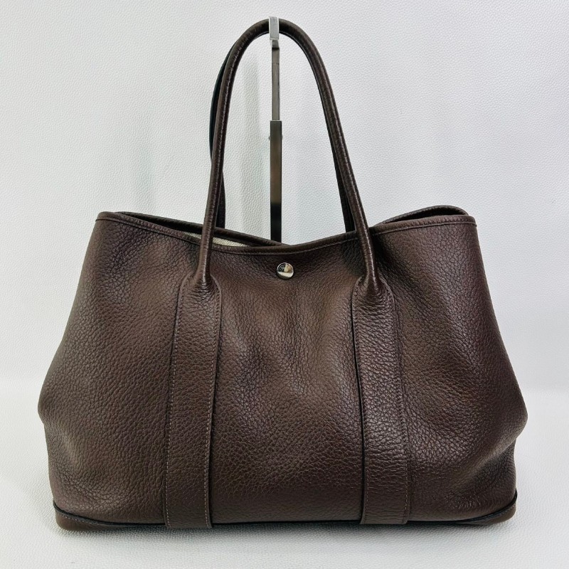 Hermes Garden Party棕色花園36 手提單肩包銀扣Negonda皮-0