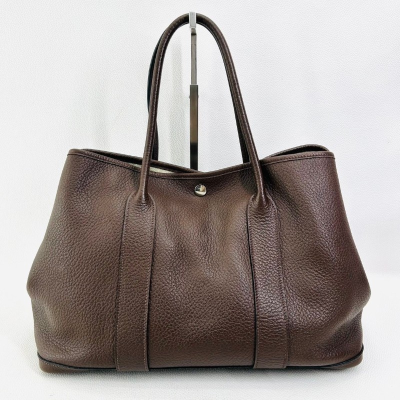 Hermes Garden Party棕色花園36 手提單肩包銀扣Negonda皮-1