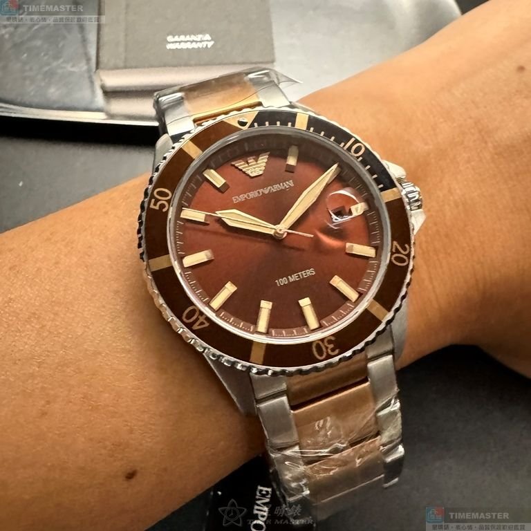 ARMANI手錶,編號AR00083,42mm古銅色錶殼,金銀相間錶帶款-6