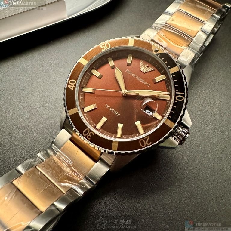ARMANI手錶,編號AR00083,42mm古銅色錶殼,金銀相間錶帶款-7