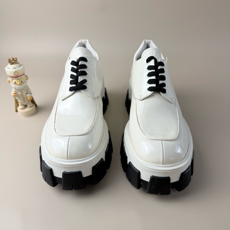 98新 Prada/普拉达 黑白漆皮齿轮乐福鞋 38.5码-0