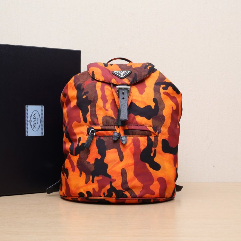 PRADA 橘紅色尼龍橘紅迷彩降落傘雙肩包肩背包-0