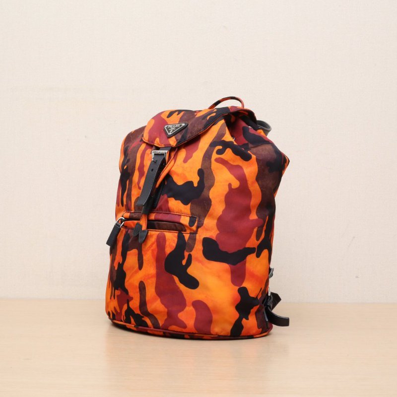 PRADA 橘紅色尼龍橘紅迷彩降落傘雙肩包肩背包-4