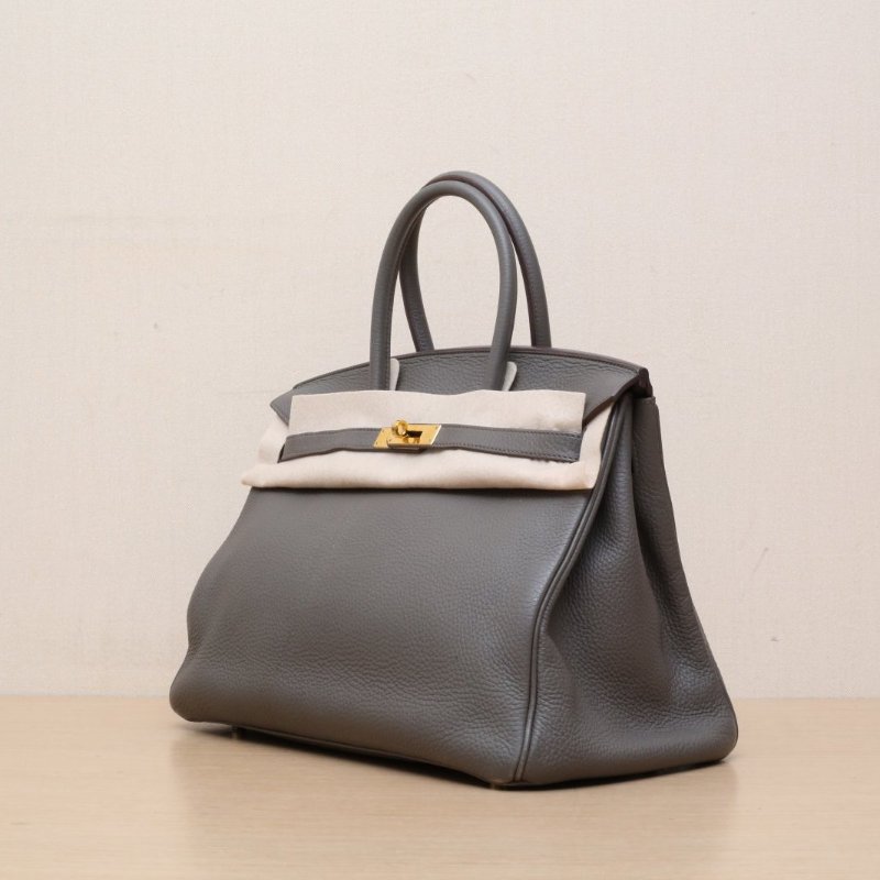 HERMES Birkin358F錫器灰Togo皮框P金扣肩背包-3