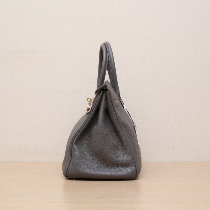 HERMES Birkin358F錫器灰Togo皮框P金扣肩背包-4