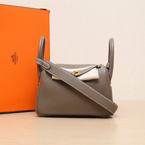 HERMES LindyMini18大象灰TC皮B刻金扣肩背包