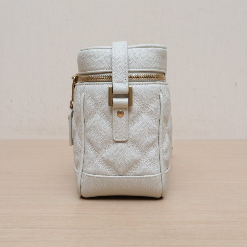 SAINT LAURENT 米白色荔枝牛皮金扣80‘sVanity化妝盒皮牌肩背包-3