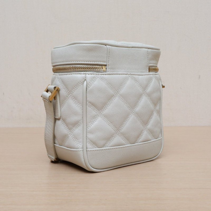 SAINT LAURENT 米白色荔枝牛皮金扣80‘sVanity化妝盒皮牌肩背包-4