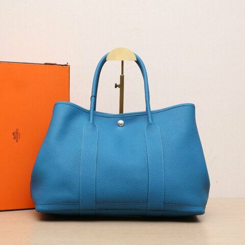 HERMES GardenParty花園包367B松石藍NEGONA皮C刻銀扣肩背包