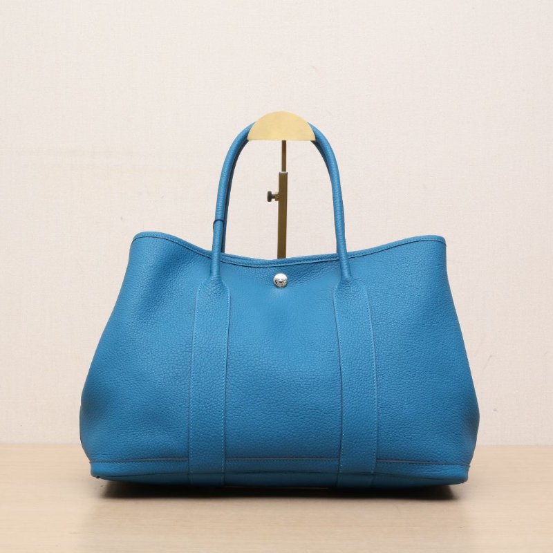 HERMES GardenParty花園包367B松石藍NEGONA皮C刻銀扣肩背包-1