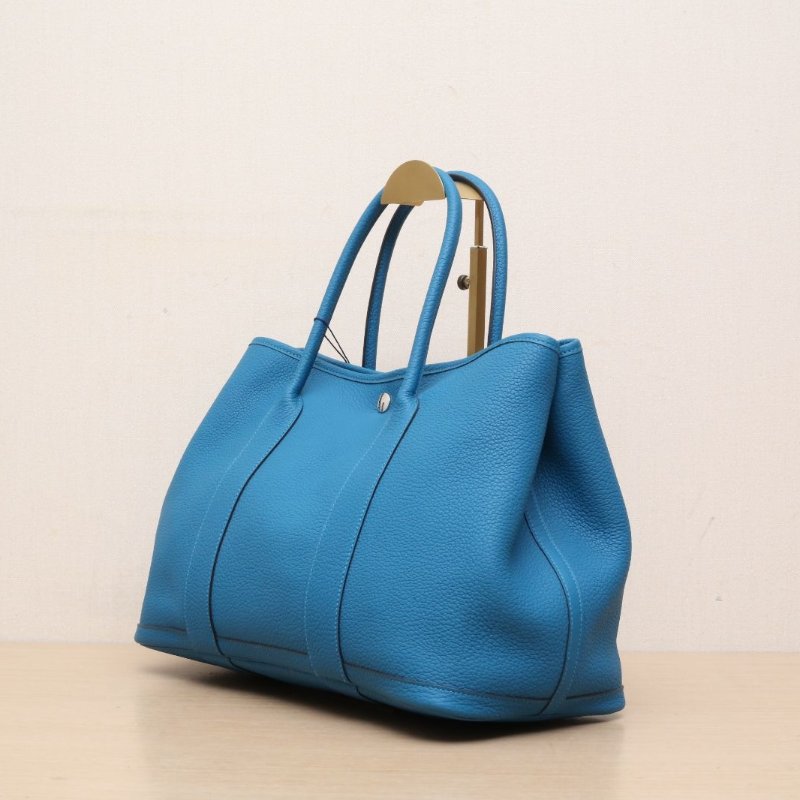 HERMES GardenParty花園包367B松石藍NEGONA皮C刻銀扣肩背包-3