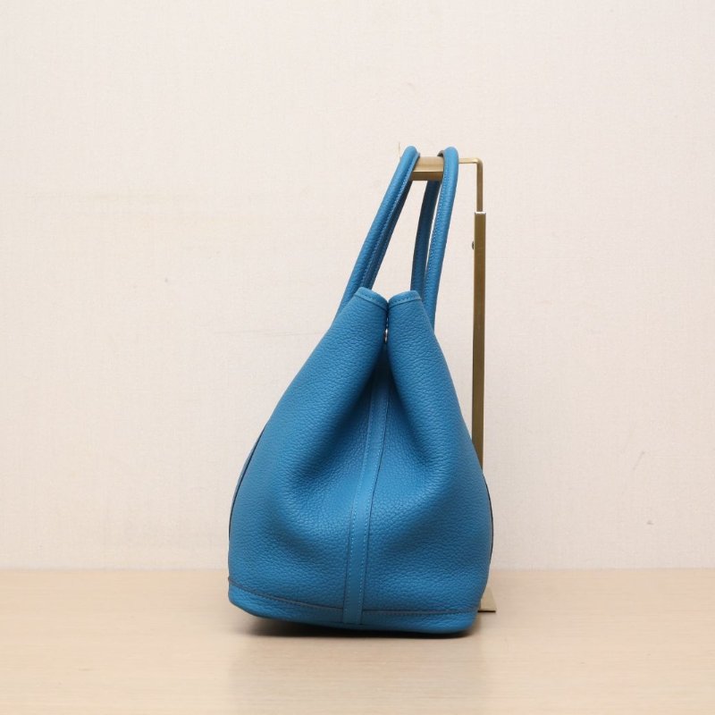 HERMES GardenParty花園包367B松石藍NEGONA皮C刻銀扣肩背包-4