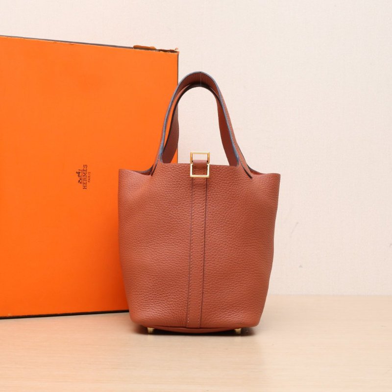 HERMES Picotin18菜籃子6C古銅色TC皮Z刻金扣肩背包-0