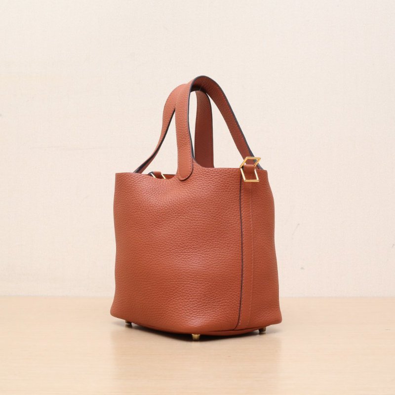 HERMES Picotin18菜籃子6C古銅色TC皮Z刻金扣肩背包-3