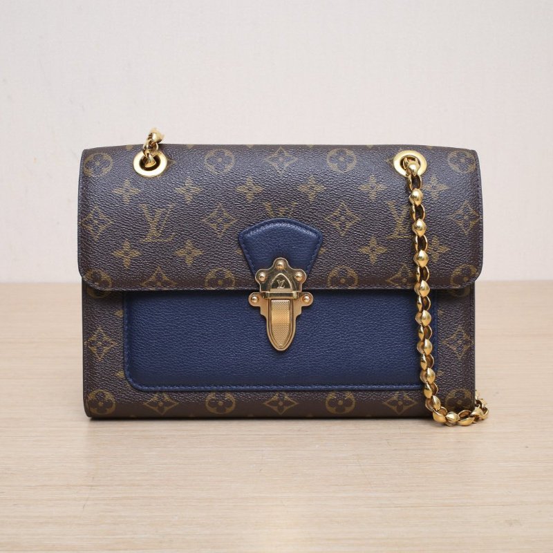 LOUIS VUITTON Victoire維多利亞手袋藍色PVC金扣2018老花肩背包-1