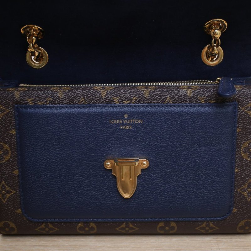 LOUIS VUITTON Victoire維多利亞手袋藍色PVC金扣2018老花肩背包-2