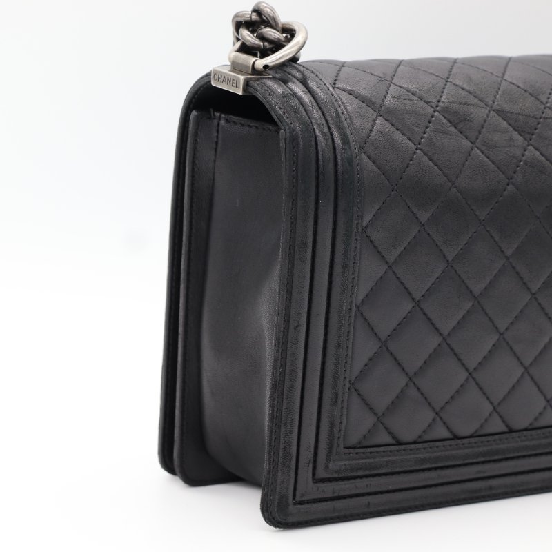 Chanel 香奈兒 Leboy 黑色牛皮 菱格紋 鏈條包 斜挎包-4