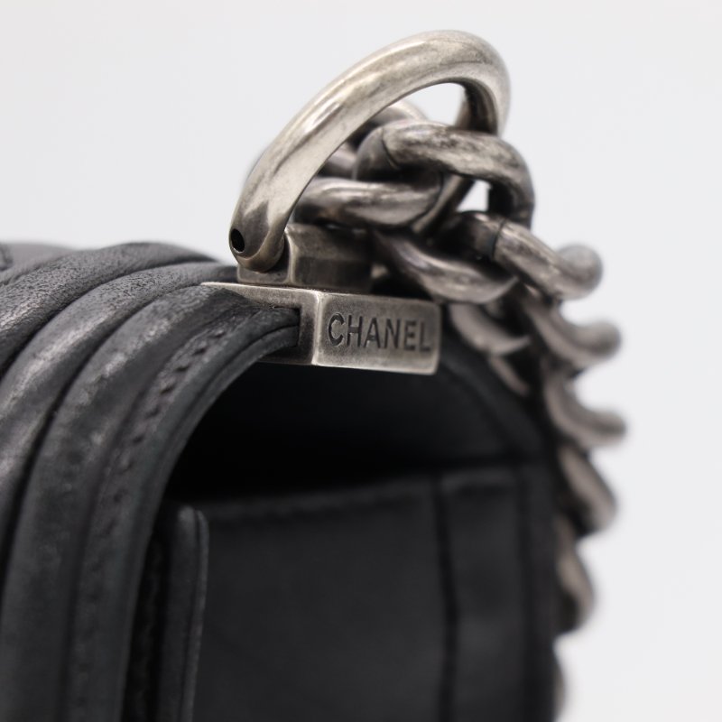 Chanel 香奈兒 Leboy 黑色牛皮 菱格紋 鏈條包 斜挎包-7