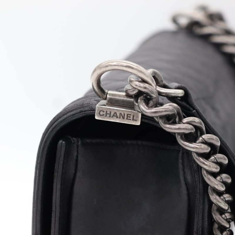 Chanel 香奈兒 Leboy 黑色牛皮 菱格紋 鏈條包 斜挎包-8