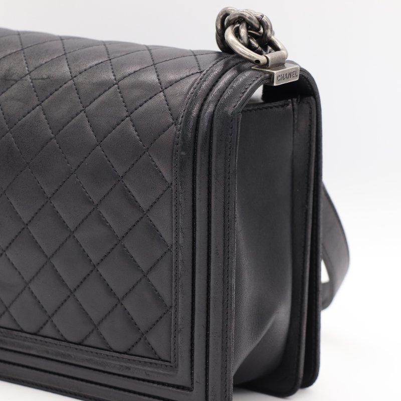 Chanel 香奈兒 Leboy 黑色牛皮 菱格紋 鏈條包 斜挎包-9