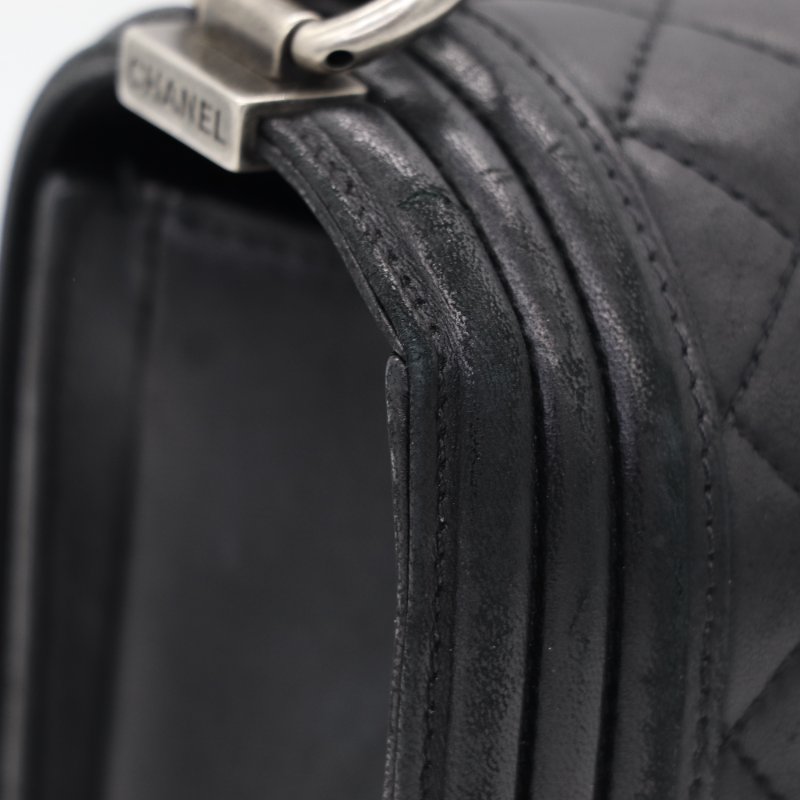 Chanel 香奈兒 Leboy 黑色牛皮 菱格紋 鏈條包 斜挎包-11