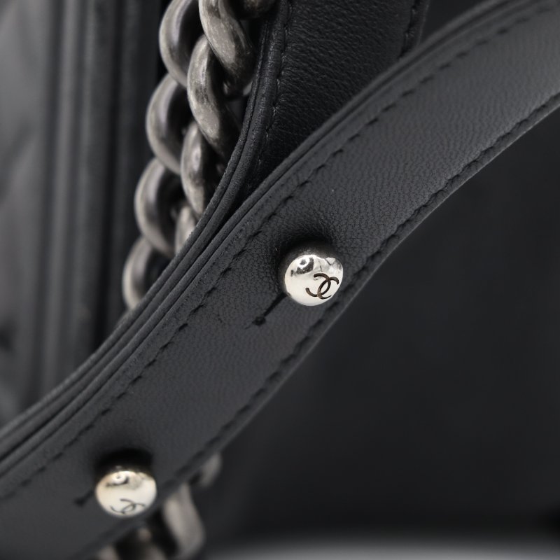 Chanel 香奈兒 Leboy 黑色牛皮 菱格紋 鏈條包 斜挎包-12