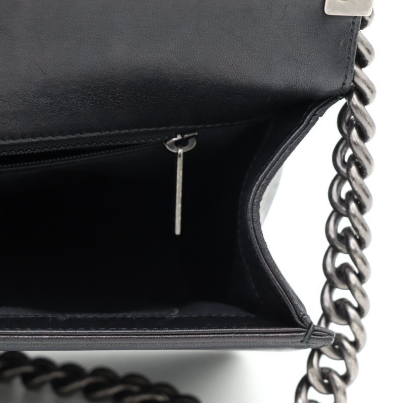 Chanel 香奈兒 Leboy 黑色牛皮 菱格紋 鏈條包 斜挎包-16