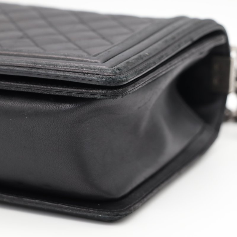 Chanel 香奈兒 Leboy 黑色牛皮 菱格紋 鏈條包 斜挎包-18