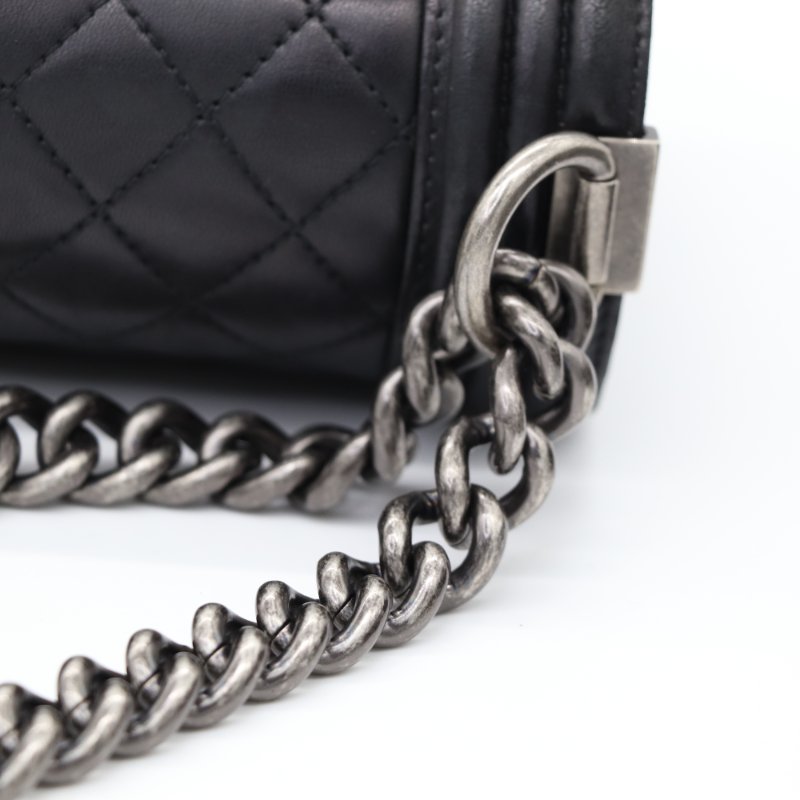 Chanel 香奈兒 Leboy 黑色牛皮 菱格紋 鏈條包 斜挎包-19