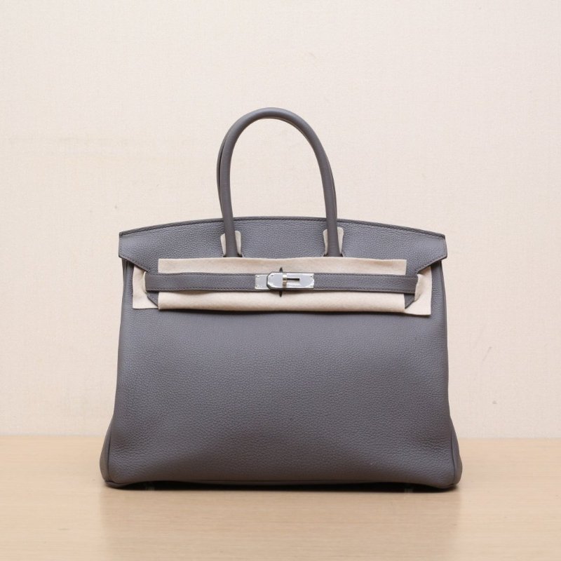 HERMES Birkin358F錫器灰Togo皮A刻銀扣肩背包-1